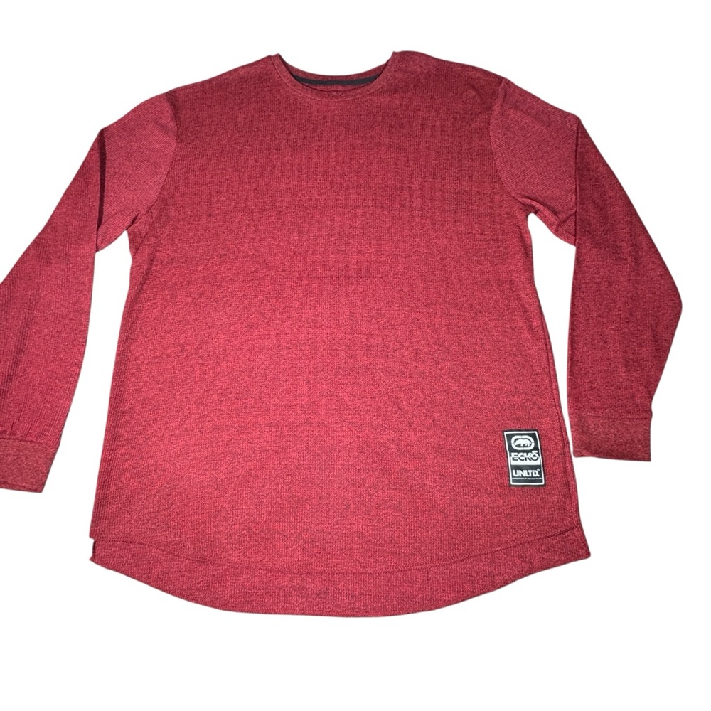 Ecko Unlimited Burgundy Waffle Knit Shirt 3XL Thermal Long Sleeve Logo Red